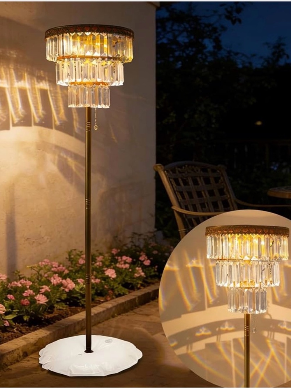 Crystal Tiered Outdoor Floor Lamp - Gold